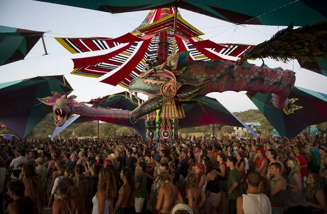 People dancing at the Dance Temple, Boom Festival