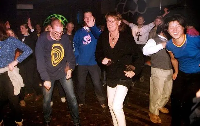 Gudrun Schyman på rejvparty i Docklands i Nacka 1996