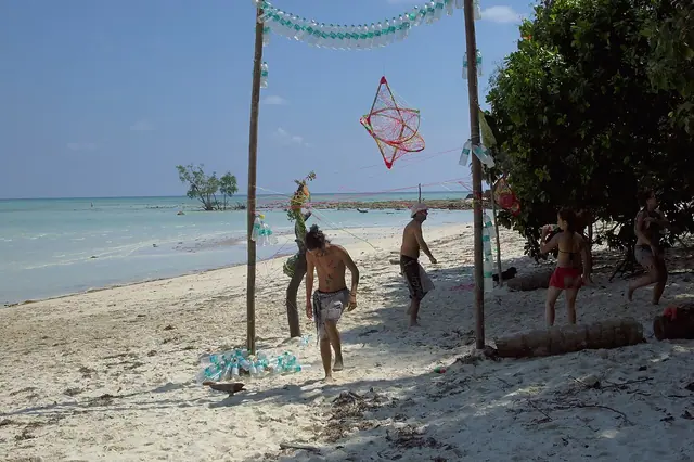 Fast beats of modern electronic psytrance music. Havelock Island, Andaman Islands, India.