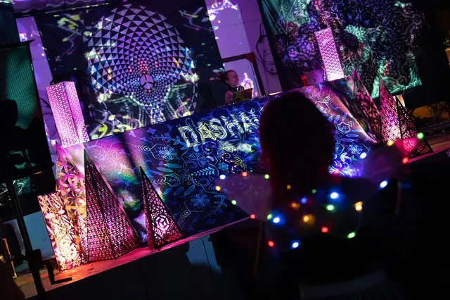 A psychedelic trance set by a member of Russian psychedelic trance community in Ashwem, Goa, India.
