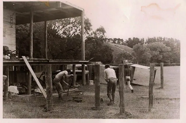Working on the construction of the stage Jan 1983