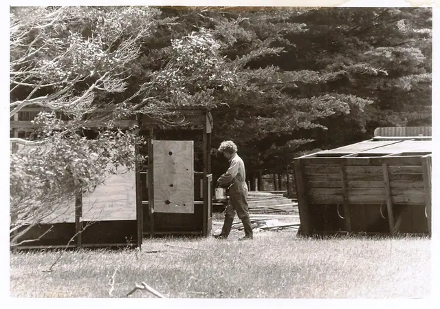 Working on the toilets Brown Trout 1983